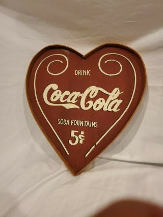 Handmade Vintage Look " Drink Coca Cola " Heart Wooden Sign