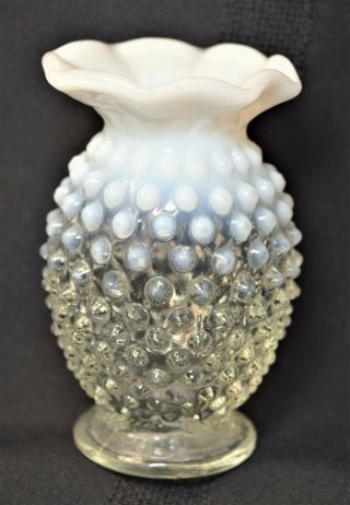 Vintage Fenton French Opalescent Hobnail Ruffled Bud Vase 3 3/4 Inch