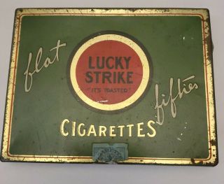 Vintage Lucky Strike Flat Fifties Cigarettes Hinged Tin Case