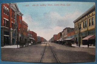 Vintage 4th Street Looking West Santa Rosa Ca Colorized Photo Postcard Acmegraph