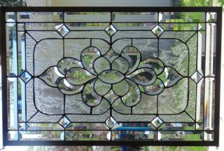 Stained Glass Window Hanging 28 1/2 X 18 3/4 Brass Metal Border Edging