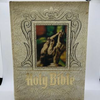 Holy Bible Deluxe Parish Edition Catholic Ivory 1982 - 1983 Vintage Praying Hands