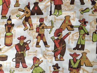 Vintage Fabric Curtains Cowboys And Indians Print