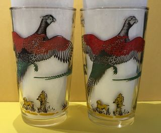 Vintage Hazel Atlas Pheasant Hunter Glasses (2) Beer Glasses 5 "
