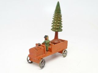 Vintage German Erzgebirge Toy Truck Wagon With Driver,  Christmas Tree,  Antique