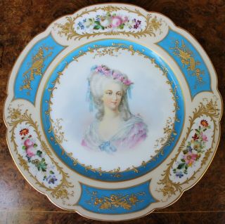 1st Class Antique Sevres Porcelain Courtesan Portrait Plate Perfect No1