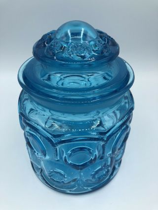 Vintage Blue Moon & Stars L.  E.  Smith Lidded Canister/jar 7 " Tall 3rd To Largest