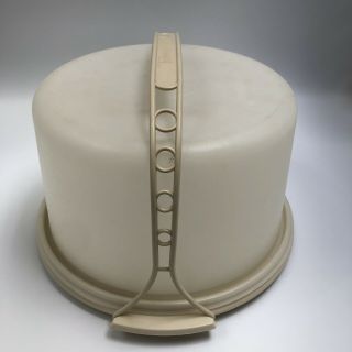 Vintage Tupperware Round Cake Carrier Keeper Handle Off - White Beige