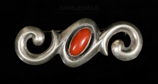 Vintage Old Pawn Sand Cast Navajo Coral & Sterling Silver Pin Brooch