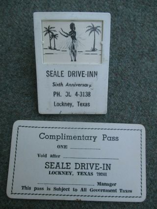 Vtg 1950s - 1960s Seale Drive - In Movie Theater Hula Girl Clip & Pass Lockney Texas