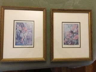 Two Vintage Fairy Prints " Cicely Mary Baker " Gold Tone Wood Frame With Glass