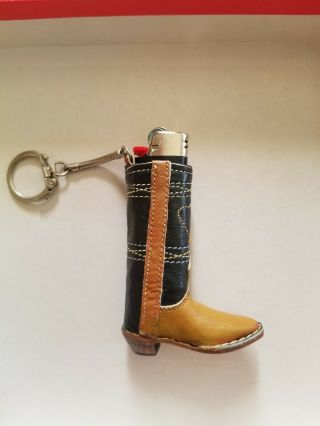 Vtg Leather Cowboy Boot Keychain Lighter Case Holder Western Biker Mexico