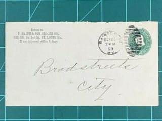Vintage Advertising Cover 1893 - 2 Cents Pre - Paid Envelope - Back Advertising