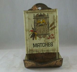 Vintage Match Holder Wall Mount Safe Copper & Tin Old Shop Woodstove Firestarter