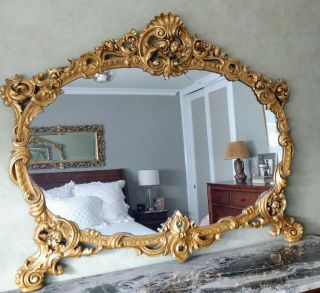 Large Antique 1920s Oval Italian Mirror,  Ornate Gilded Frame