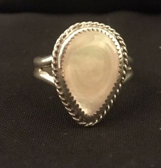 Vintage Sterling Silver Mother Of Pearl Signed Bc Tear Drop Ring Size 12