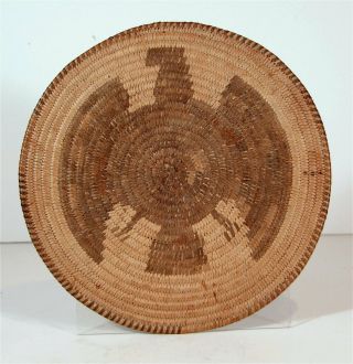 1910s Native American Pima Indian Hand Woven Basket Tray With Eagle Figure