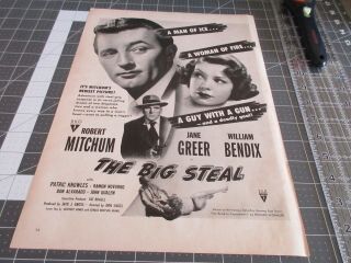 Robert Mitchum,  Jane Greer,  William Bendix The Big Steal,  1949 Vintage Movie Ad