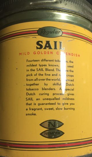 Sail Mild Golden Cavendish Theodorus Niemeyer LTD Holland Pipe Tobacco 7 oz Can 3