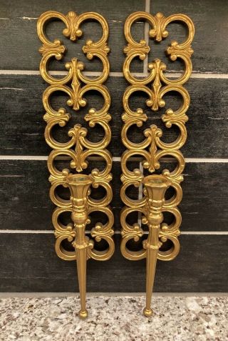 Vintage Mcm 1967 Syroco Gold Candle Holder Wall Sconces 4027 Hollywood Regency