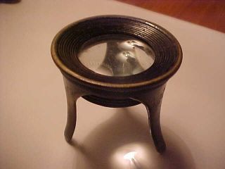 Vintage Table Desk Top Magnifier Magnifing Glass Metal Case With Tripod Legs