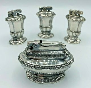 (4) Vintage Ronson Silver Plated Table Lighters Mayfair Queen Anne Good Shape 2