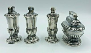 (4) Vintage Ronson Silver Plated Table Lighters Mayfair Queen Anne Good Shape 3