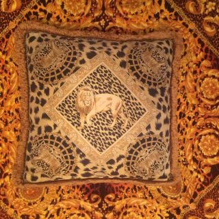 RARE Gianni Versace pillow Made in Italy silk lion tiger cheetah print 2