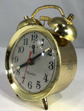 Vintage Westclox Brass Double Bell On Top Wind - Up Alarm Clock - 2