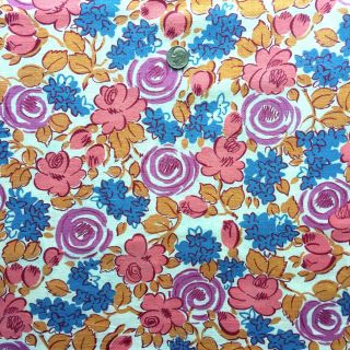 Vintage Full Feed Sack Pink,  Mauve,  Blue Floral Opened 42.  5 " X 38