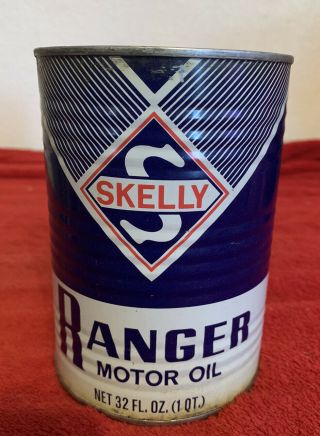Vintage Skelly Ranger Ribbed Oil Can 1 Quart Full And