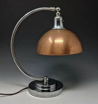 1930s Machine Age Streamline Art Deco Chrome & Copper Desk Lamp Chase Markel Era