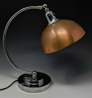 1930s Machine Age Streamline Art Deco CHROME & COPPER DESK LAMP chase markel era 2
