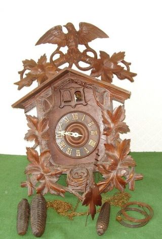 Antique Cuckoo Clock Large Quality Carved Black Forest 2 Cuckoos 4 Repair C1880
