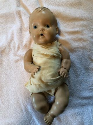 Vintage Posable Baby Doll 11 " Made By The Sun Rubber Co.  1940 