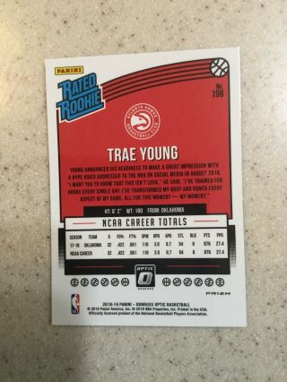 2018 - 19 Trae Young Optic Rated Rookie Shock Prizm RC 198 Refractor 2