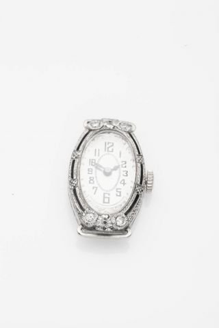 Antique 1920s Vs F Diamond Black Enamel 18k White Gold Ladies Watch Rare