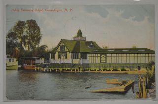 Vintage Colorized Post Card - Public Swimming School,  Canandaigua,  Ny