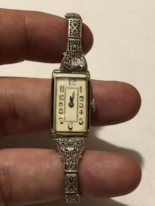 Antique Art Deco Watch Solid 18k White Gold 17j Frey & Co.  Solid 10k Band Wow
