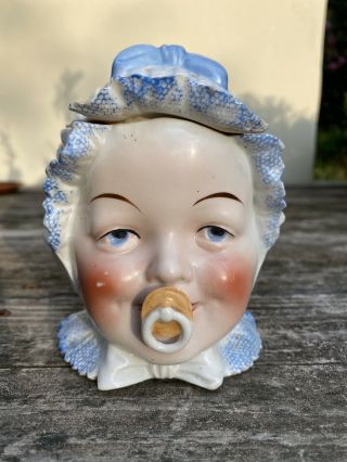 Antique German Bisque Head Humidor Tobacco Jar Baby Doll Porcelain