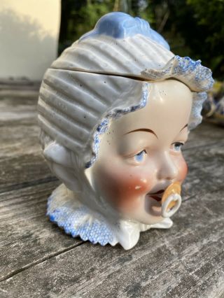 Antique German Bisque Head Humidor Tobacco Jar Baby Doll Porcelain 3