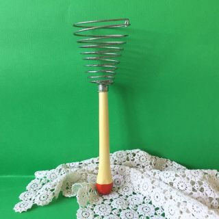 Vintage Spiral Wire Whisk Wood Handle Egg Beater Kitchen Tool