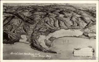 Rppc Aerial View Of San Diego And San Diego Bay,  Ca California Postcard Vintage