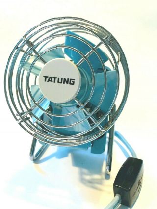 Vintage Tatung Mini Personal Desk Fan Retro Blue 3 " Le - 3blj