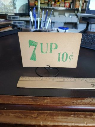 Vintage 1930s Country Store Counter " 7up 10c " Sign & Stand 5 "