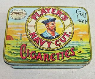 Vintage Players Navy Cut Cigarette Tin Gold Leaf Uk