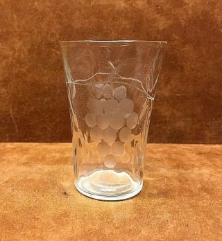Vintage Small Cordial Liqueur Glass Etched Grape Clusters On Side