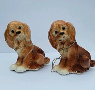 Cocker Spaniel Dog Ceramic Planters Brown Cream Set Of 2 Vintage Euc Planter Dog