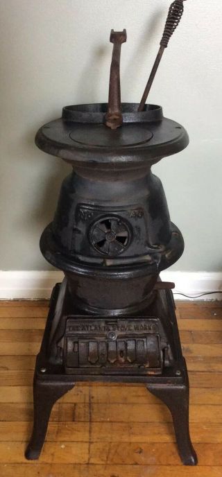 Vintage Atlanta 40 Cast Iron Pot Belly Wood Burning Stove Conestoga 1889 Evc