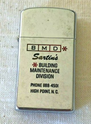Vintage Zippo Lighter Advertising Bmd Sartins Building Maintenance High Point Nc